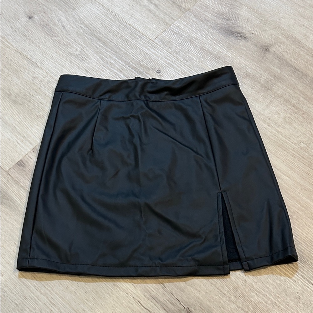 skylar + madison black leather skirt side slit